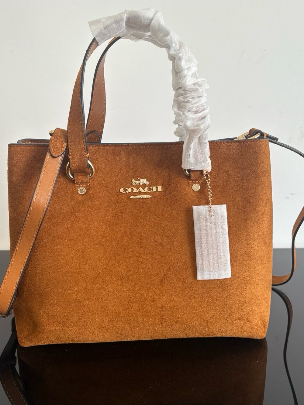 Coach Suede Tote in Chestnut